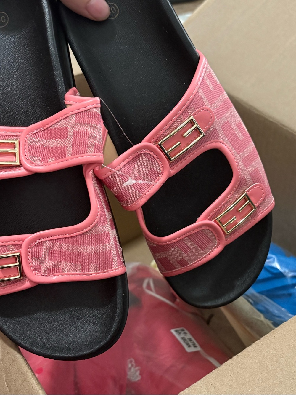 Unbranded Pink Double-Strap Slide Sandals with Gold Buckles size 40 - Picture 2 of 2